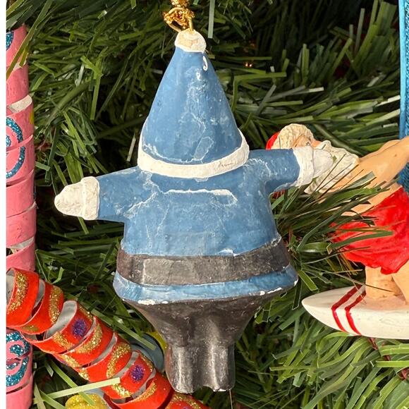 Santa Ornament Wooden Santa Blue Coat and Hat Ornament - Picture 2 of 2